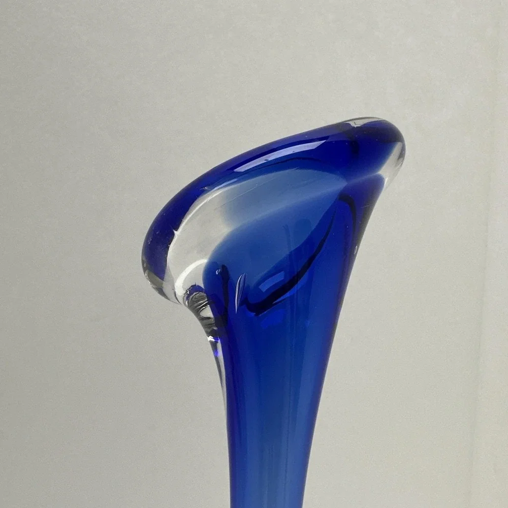 Aseda Glasbruk Calla Lily Bud Vase Blue MCM Sweden 8
